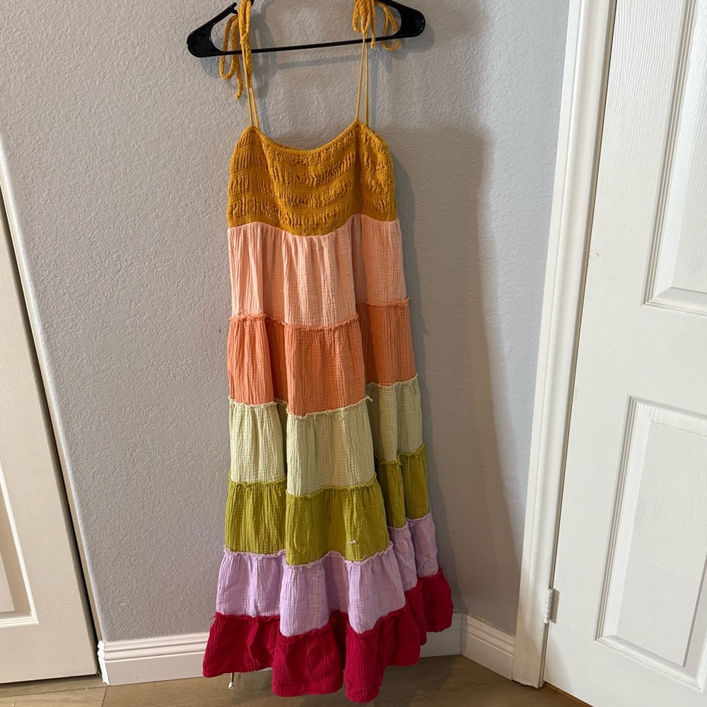 By Together Tiered Maxi Dress in Mustard, Peach, Coral, Lime, Lavender, and Red